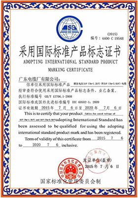 采用国际标准产品标志证书(1-3kV)
